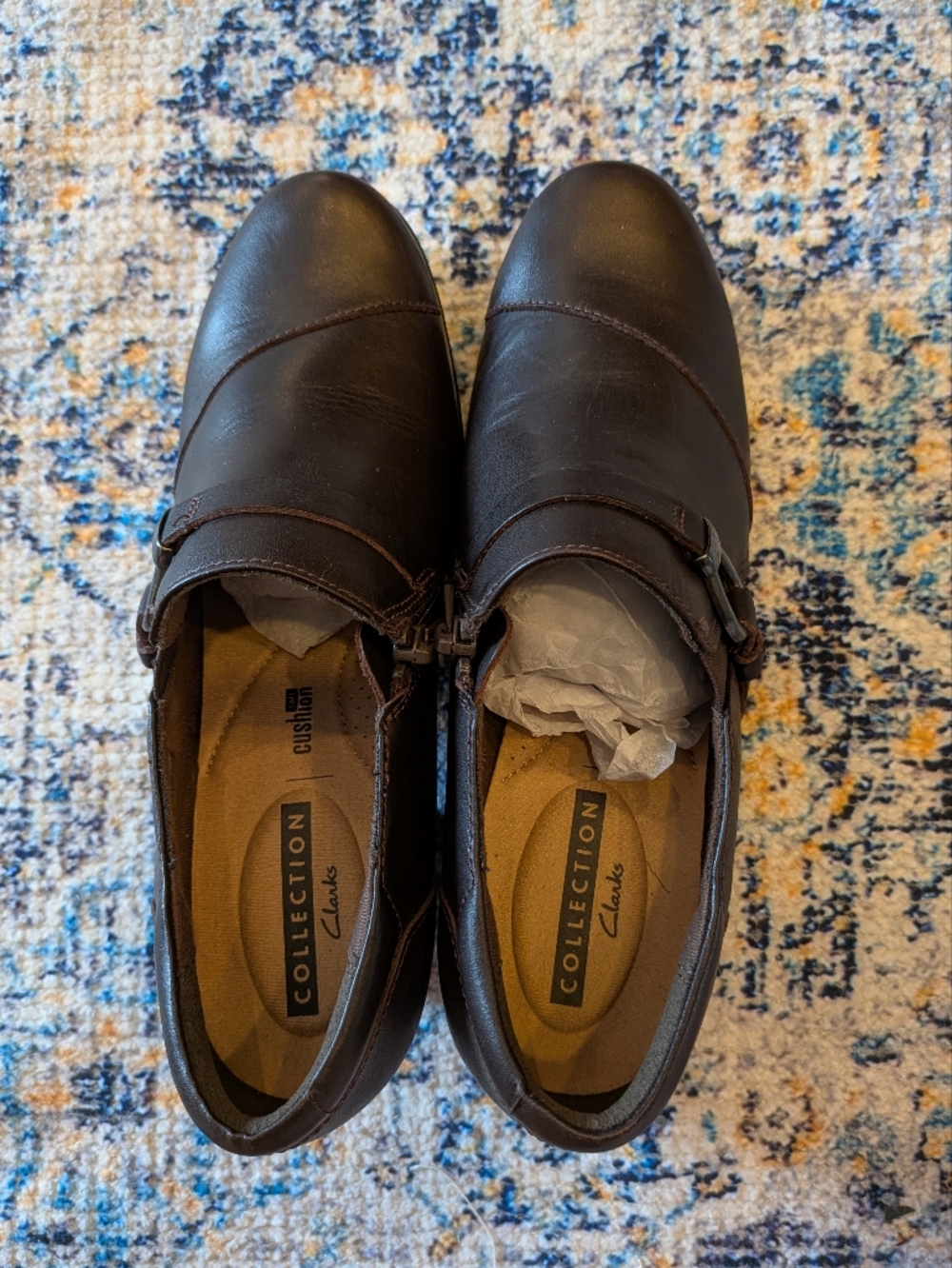 Clarks Women's Dark Brown Leather Monk Strap Dress Shoes